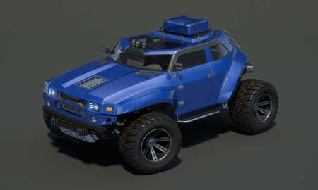 3D rendering of a brand-less generic concept off-road car in studio environmentの写真素材