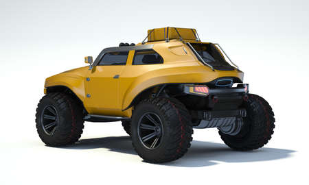 3D rendering of a brand-less generic concept off-road car in studio environmentの写真素材