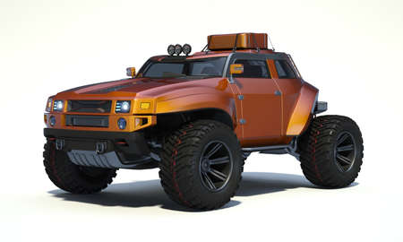 3D rendering of a brand-less generic concept off-road car in studio environmentの写真素材