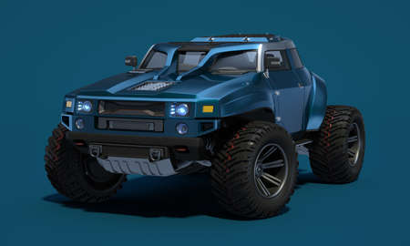 3D rendering of a brand-less generic concept off-road car in studio environmentの写真素材