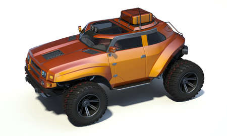 3D rendering of a brand-less generic concept off-road car in studio environmentの写真素材