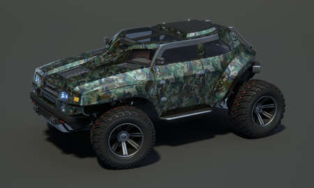 3D rendering of a brand-less generic concept off-road car in studio environmentの写真素材