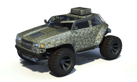3D rendering of a brand-less generic concept off-road car in studio environmentの写真素材