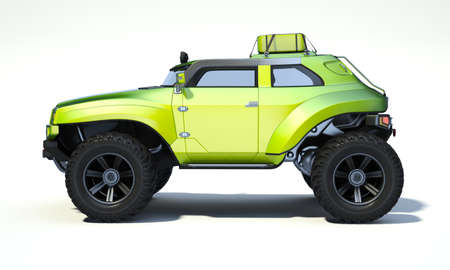 3D rendering of a brand-less generic concept off-road car in studio environmentの写真素材