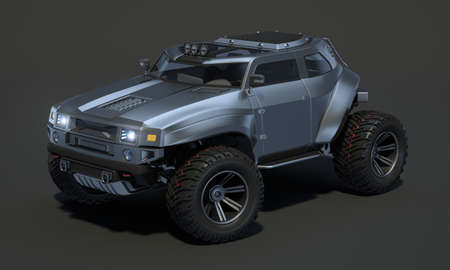 3D rendering of a brand-less generic concept off-road car in studio environmentの写真素材