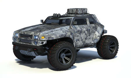 3D rendering of a brand-less generic concept off-road car in studio environmentの写真素材