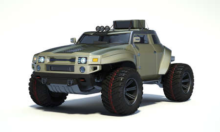 3D rendering of a brand-less generic concept off-road car in studio environmentの写真素材