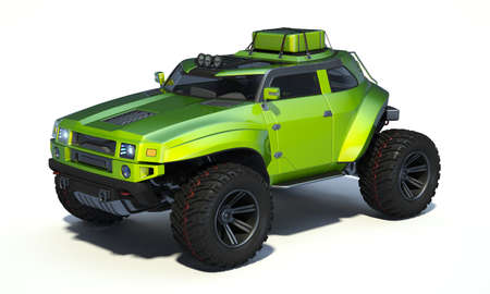 3D rendering of a brand-less generic concept off-road car in studio environmentの写真素材