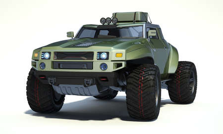 3D rendering of a brand-less generic concept off-road car in studio environmentの写真素材