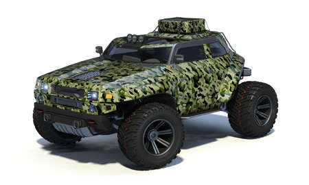 3D rendering of a brand-less generic concept off-road car in studio environmentの写真素材