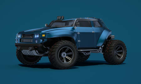 3D rendering of a brand-less generic concept off-road car in studio environmentの写真素材