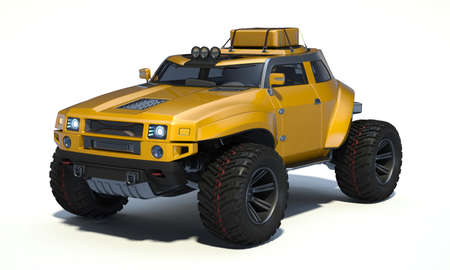 3D rendering of a brand-less generic concept off-road car in studio environmentの写真素材