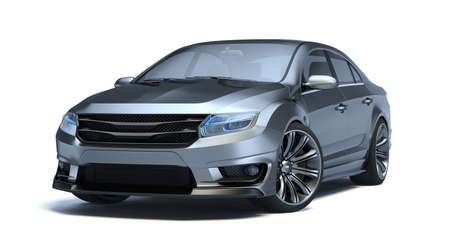 3D rendering of a brand-less generic concept car in studio environmentの写真素材