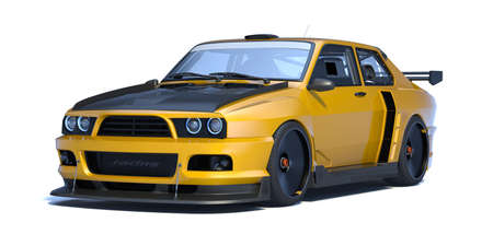 3D rendering of a brand-less generic concept car in studio environmentの写真素材