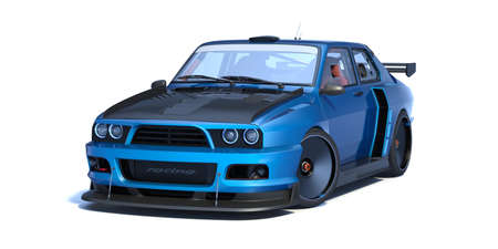 3D rendering of a brand-less generic concept car in studio environmentの写真素材