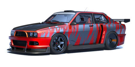 3D rendering of a brand-less generic concept car in studio environmentの写真素材