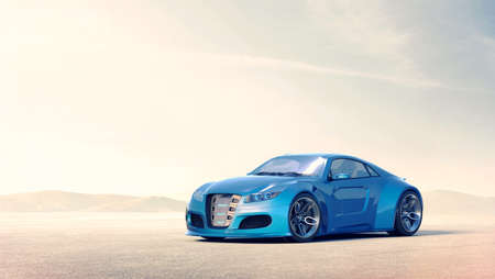 3D rendering of a brand-less generic concept car in outdoor environmentの写真素材