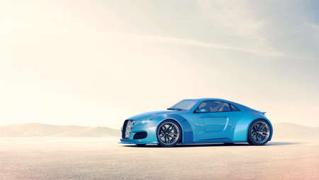 3D rendering of a brand-less generic concept car in outdoor environmentの写真素材