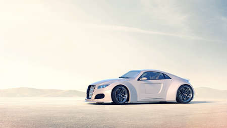 3D rendering of a brand-less generic concept car in outdoor environmentの写真素材