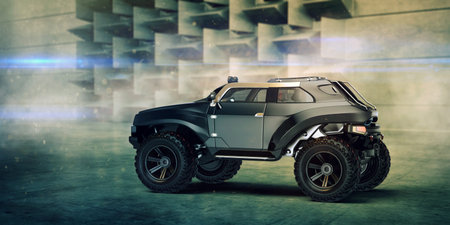 3D rendering of a brand-less generic concept off-road car.