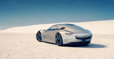 3D rendering of a brand-less generic concept car in outdoor environmentの写真素材
