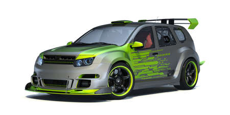 3D rendering of a brand-less generic concept car in studio environmentの写真素材