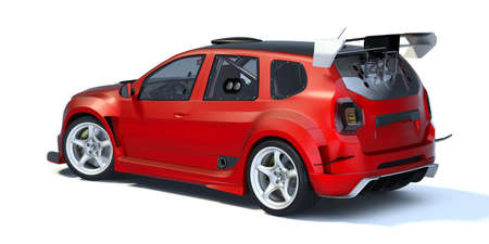 3D rendering of a brand-less generic concept car in studio environmentの写真素材