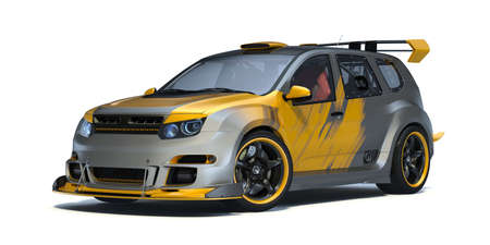 3D rendering of a brand-less generic concept car in studio environmentの写真素材
