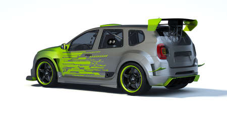 3D rendering of a brand-less generic concept car in studio environmentの写真素材
