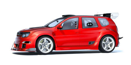 3D rendering of a brand-less generic concept car in studio environmentの写真素材