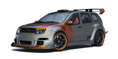 3D rendering of a brand-less generic concept car in studio environmentの写真素材