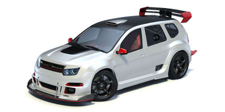 3D rendering of a brand-less generic concept car in studio environmentの写真素材