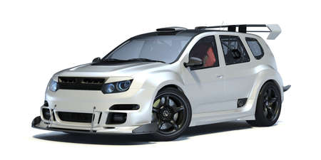 3D rendering of a brand-less generic concept car in studio environmentの写真素材