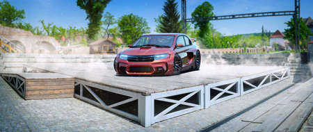 3D rendering of a brand-less generic concept carの写真素材