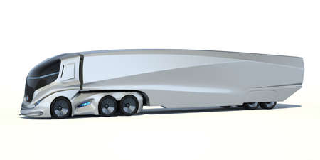 3D rendering of a brand-less generic concept truck. Electric autonomous truck on white backgroundの写真素材