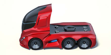 3D rendering of a brand-less generic concept truck. Electric autonomous truck on white backgroundの写真素材