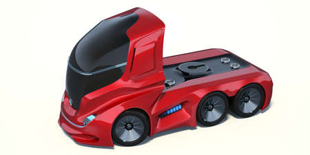 3D rendering of a brand-less generic concept truck. Electric autonomous truck on white backgroundの写真素材
