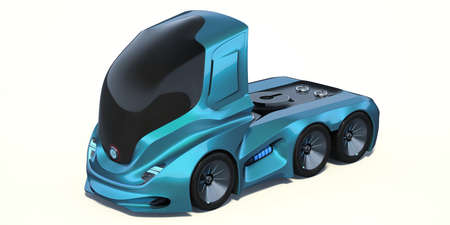 3D rendering of a brand-less generic concept truck. Electric autonomous truck on white backgroundの写真素材