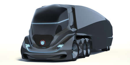 3D rendering of a brand-less generic concept truck. Electric autonomous truck on white backgroundの写真素材