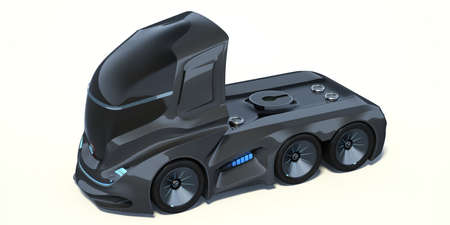 3D rendering of a brand-less generic concept truck. Electric autonomous truck on white backgroundの写真素材