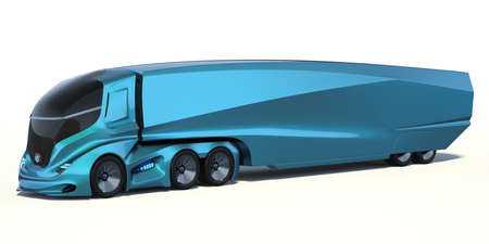 3D rendering of a brand-less generic concept truck. Electric autonomous truck on white backgroundの写真素材