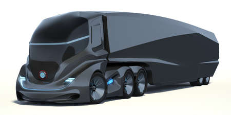 3D rendering of a brand-less generic concept truck. Electric autonomous truck on white backgroundの写真素材