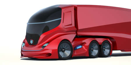 3D rendering of a brand-less generic concept truck. Electric autonomous truck on white backgroundの写真素材