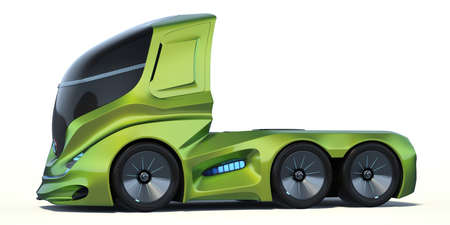 3D rendering of a brand-less generic concept truck. Electric autonomous truck on white backgroundの写真素材