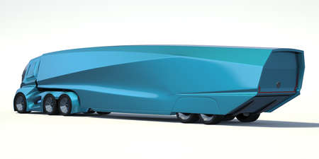 3D rendering of a brand-less generic concept truck. Electric autonomous truck on white backgroundの写真素材