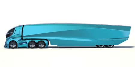 3D rendering of a brand-less generic concept truck. Electric autonomous truck on white backgroundの写真素材