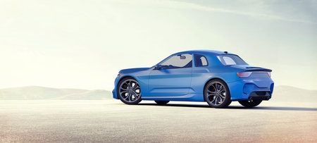 3D rendering of a brand-less generic concept car in exterior environment