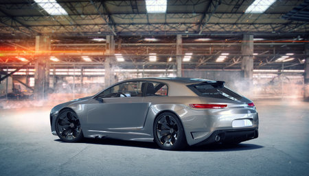 3D rendering of a brand-less generic concept car in studio environment