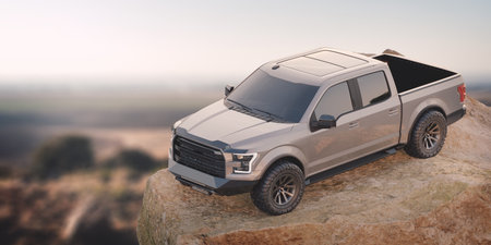 3D rendering of a brand-less generic pickup truck