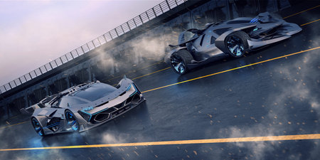 3D rendering of a brand-less generic concept car on the race track